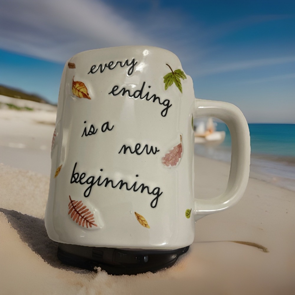 RAE DUNN FALL New Love Coffee‎ Mug EVERY ENDING HAS A NEW BEGINNING Leaves Gift